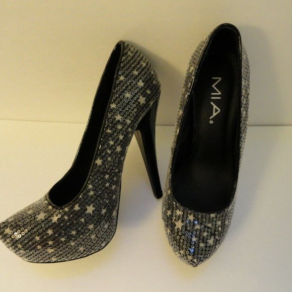 New With Box MIA Mara Black Sequin Platform Heel Pumps 7M - Picture 6 of 9